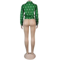 L99562 Factory Wholesale Amazon Hot Popular Green Lapel Polka DOT Cardigan Shirt